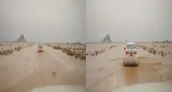 بالفيديو.. السيول تقطع طريق مصدة الجمش شمال الدوادمي