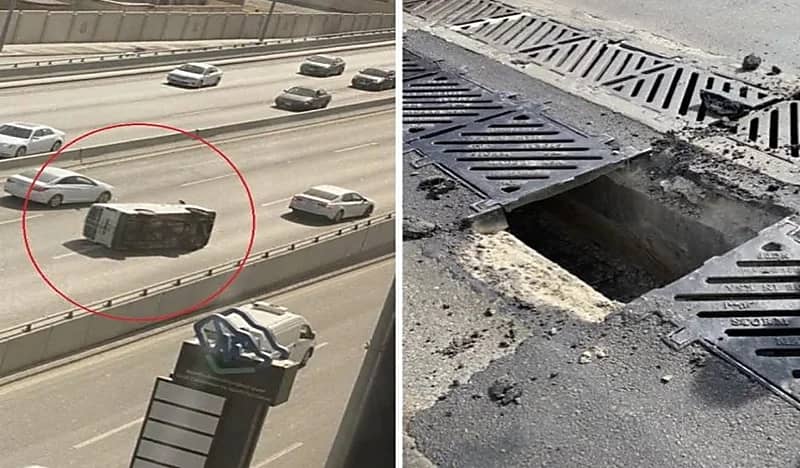 شاهد.. فتحة لتصريف الأمطار بجدة تتسبب في انقلاب مفاجئ لمركبة 