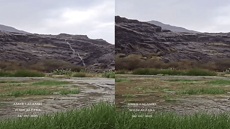 من المناظر الطبيعية بقرية المضيق بمحافظة وادي الفرع بعد الأمطار