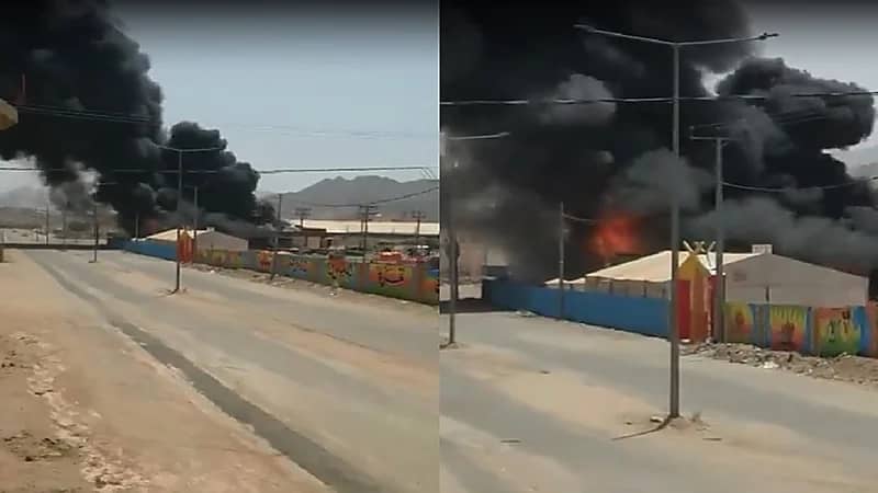 بالفيديو.. إندلاع حريق هائل بخيمة تسوق في العرضيات