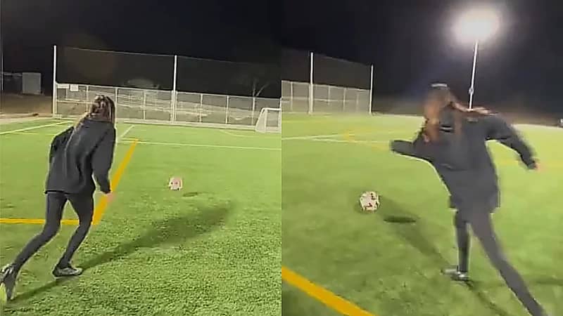 فتاة تشارك مهارتها في لعب كرة القدم .. فيديو