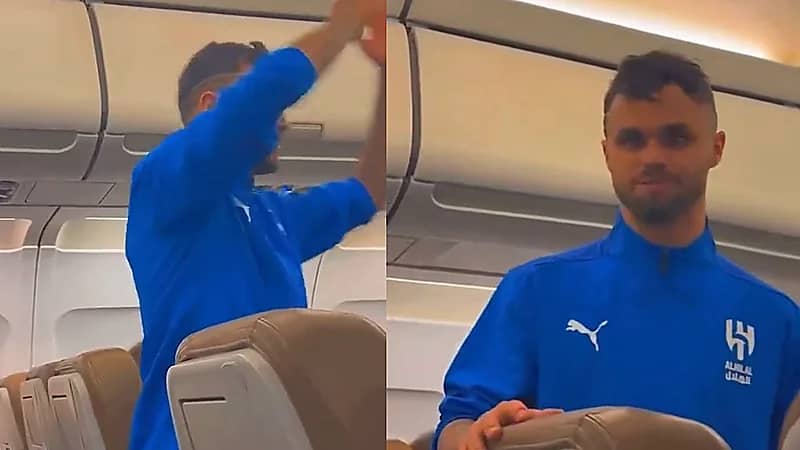 ميشيل يضحك مع البليهي في طائرة الهلال عقب المباراة: شكرًا باي .. فيديو