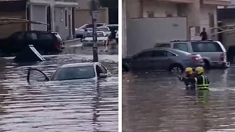 السيول تغمر حي الوسام بالطائف..فيديو