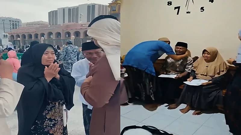 شاب إندونيسي يفاجئ والديه برحلة عمرة.. فيديو