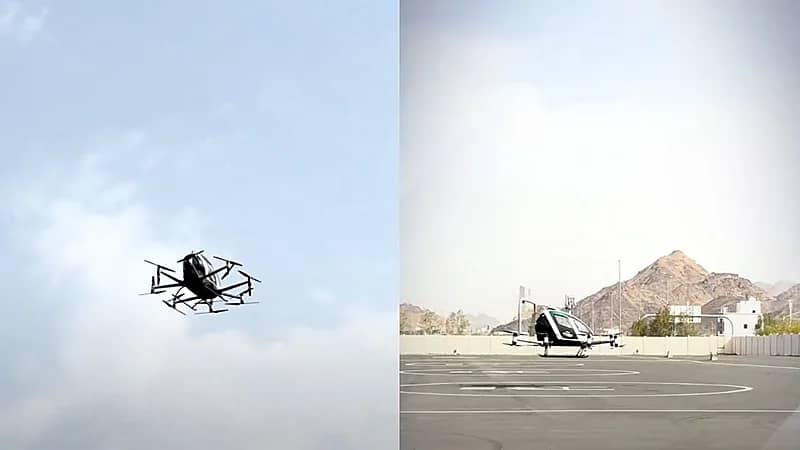 نجاح تجربة التاكسي الطائر في المشاعر المقدسة .. فيديو