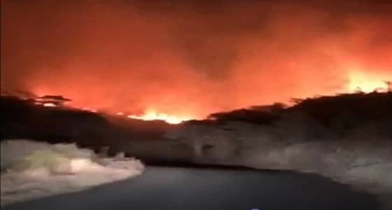 بالفيديو.. اندلاع حريق هائل في عسير