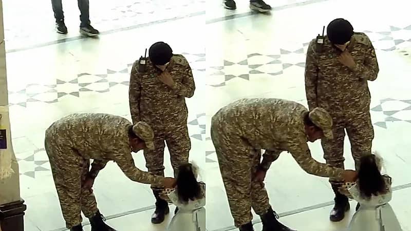 ‏طفلة تشارك رجال الأمن الاحتفال بـ ⁧‫عيد الفطر المبارك وتقدم لهم الحلوى.. فيديو