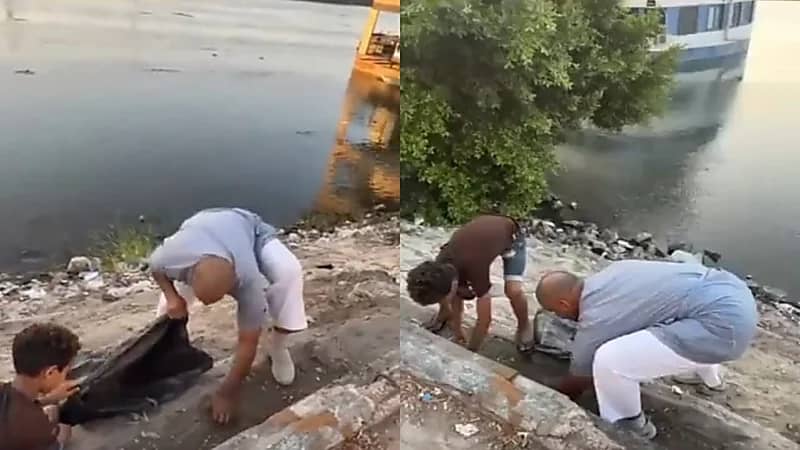 شاب سعودي ينظف جزء من أطراف النيل في مصر.. فيديو