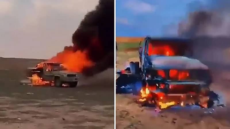 شاهد.. احتراق سيارة متنزه بسبب قدر ضغط