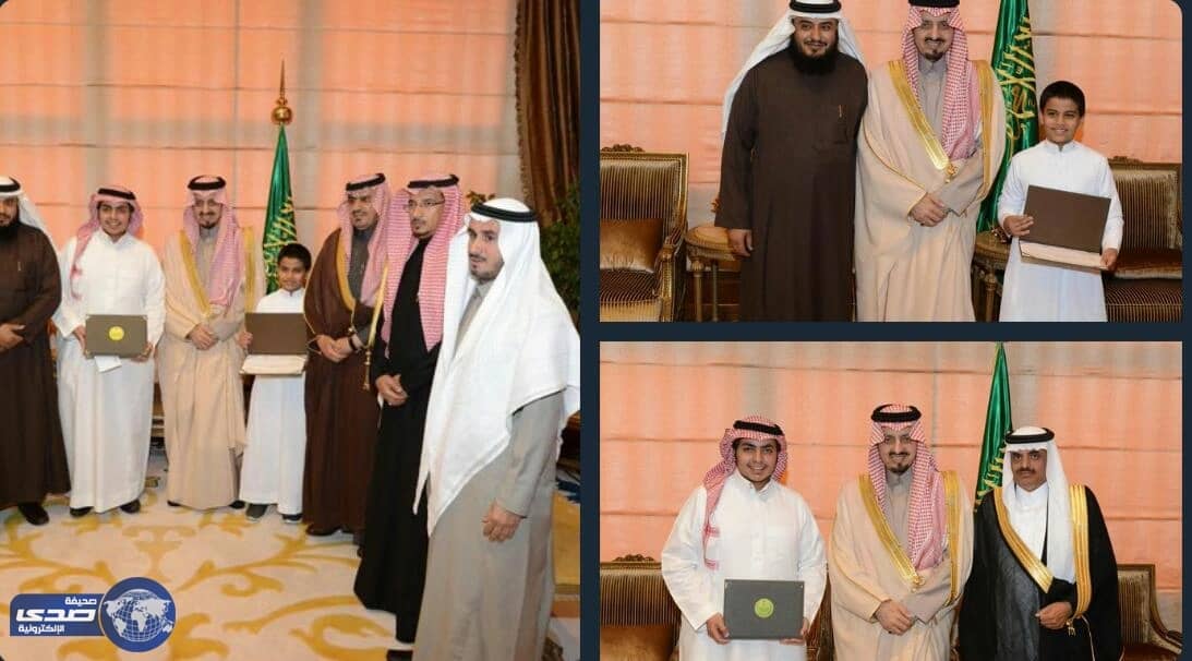 أمير عسير يستقبل الطالبين الشهراني والاسمري وقدم لهما مكافآت وشهادات تقديرية (صور)