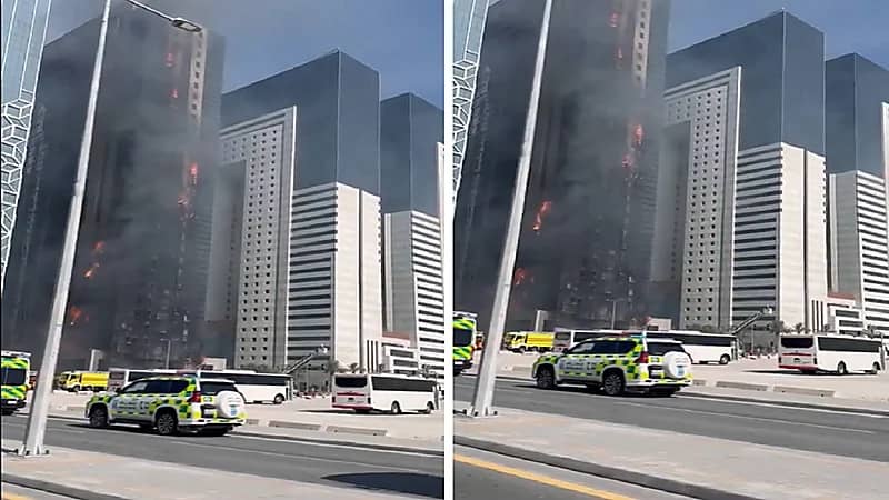 حريق هائل بواجهة برج في قطر.. فيديو