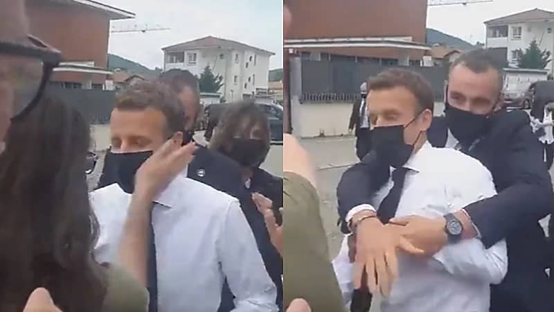 شاهد..امرأة تصفع الرئيس الفرنسي