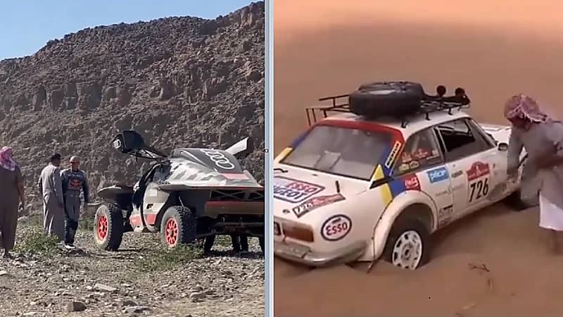 شبان سعوديون يساعدون متسابقا في رالي داكار‬ بعد تعطل سيارته .. فيديو