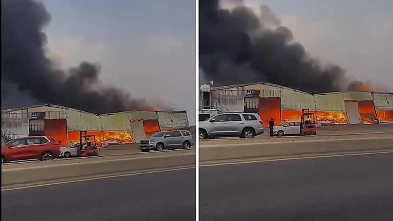 حريق هائل يندلع في مستودع بالكربوس .. فيديو