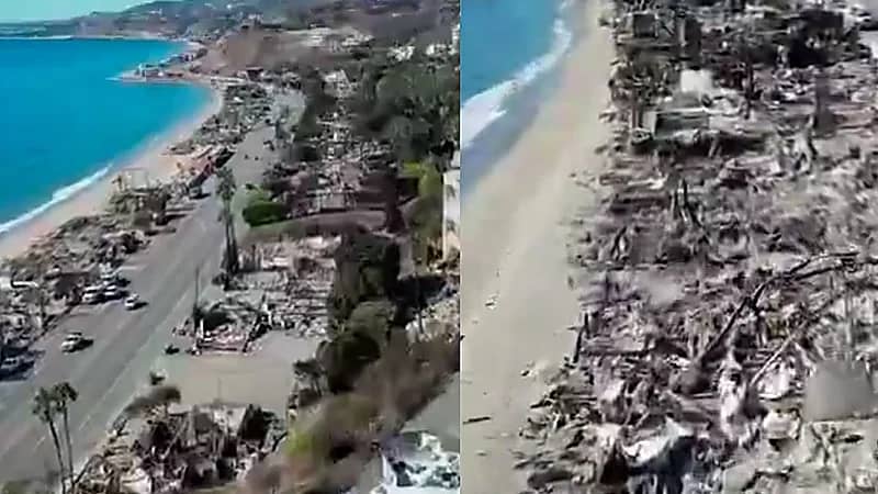 لقطات جوية تظهر حجم الدمار الذي خلفته الحرائق في ماليبو بـ كاليفورنيا .. فيديو