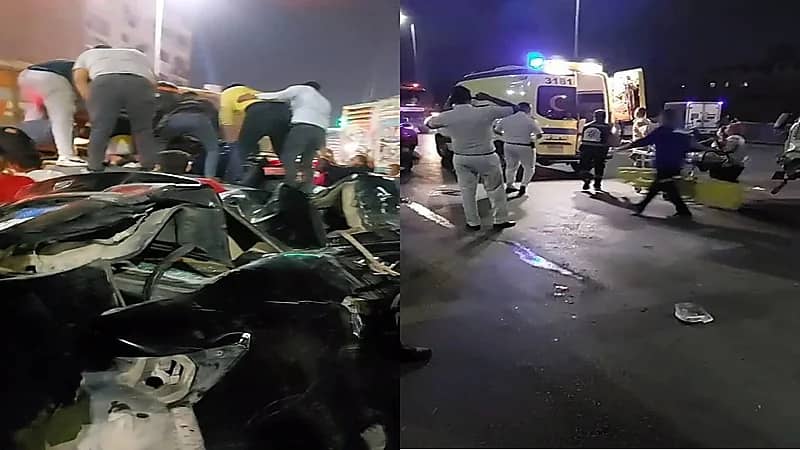 بالصور.. تريلا تدهس 6 مركبات على أحد الطرق السريعة