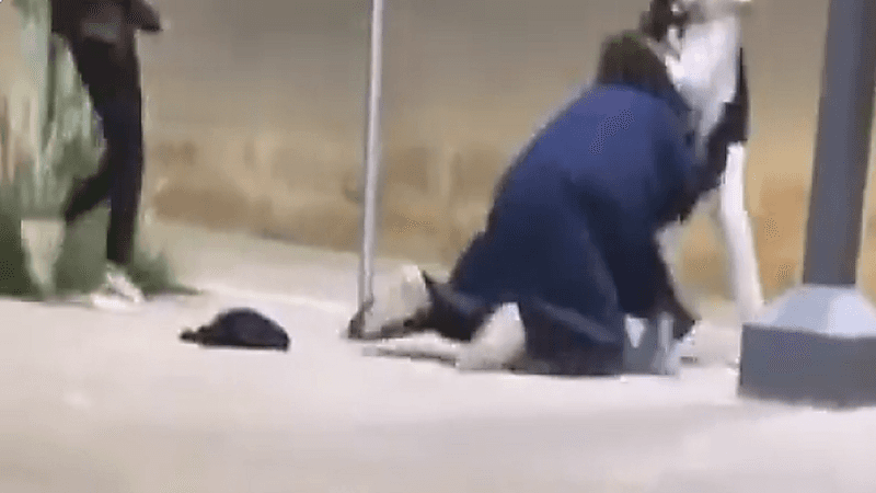 شاهد.. فتاة الرياض تعتدي مرة أخرى على زميلتها وتسقطها أرضًا