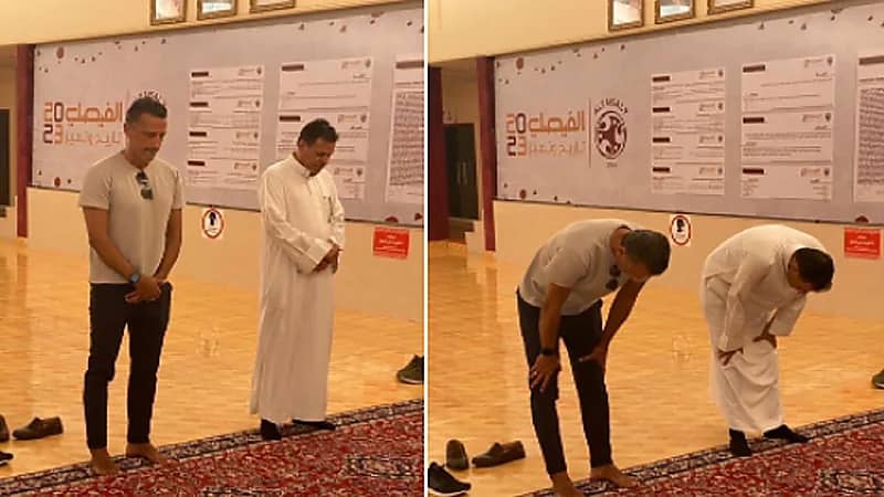 بالصور.. "شاموسكا" يؤدي الصلاة مع رئيس نادي الفيصلي