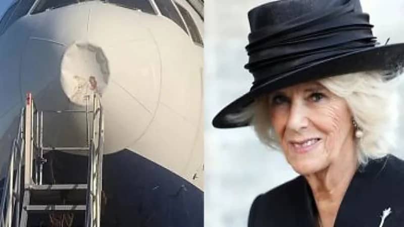 شاهد.. طائرة الملكة كاميلا تتعرض لأزمة خلال عودتها من الهند بسبب الطيور