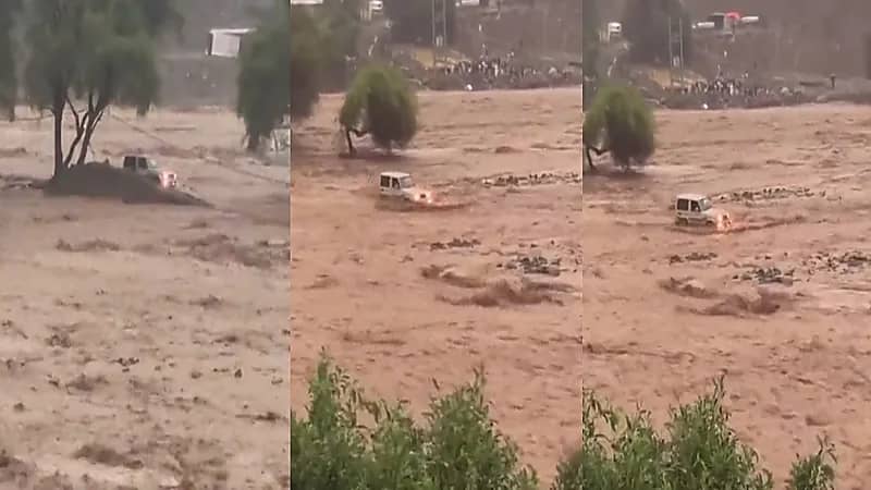 فيديو .. مواطن يضحي بحياته لإنقاذ ابني شقيقه من سيول الريث