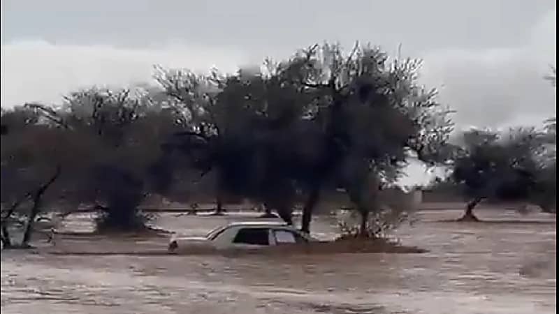 بالفيديو.. سيارة عالقة في سيول مشار القوية بحائل