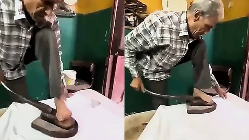 أقدم محل لكي الملابس في مصر يستخدم معداته البدائية .. فيديو