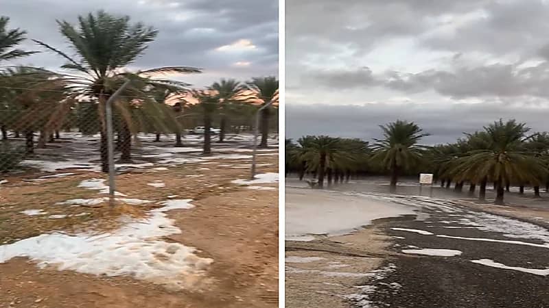 حبات برد تفترش الطرقات في عنيزة .. فيديو