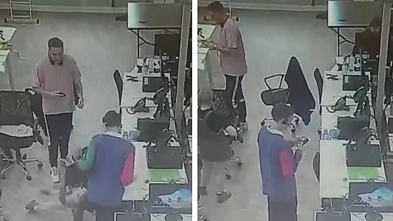 سرعة بديهة شاب أنقذ زميلته قبل السقوط..فيديو