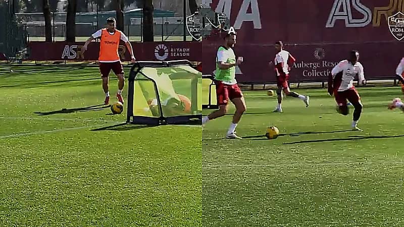 سعود عبدالحميد يُمازح زميله في تدريبات روما  ..  فيديو