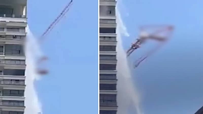 مشهد مفزع لسقوط رافعة من بناية شاهقة خلال زلزال .. فيديو