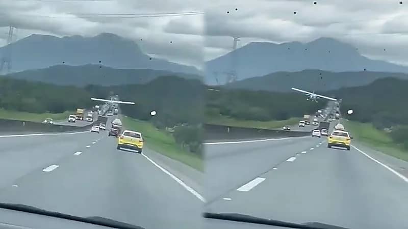 هبوط إضطراري لطائرة على طريق سريع..فيديو