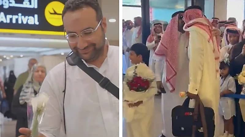 بالورود ودموع الفرح.. استقبال حافل للحجاج في مطاري الدمام والأحساء