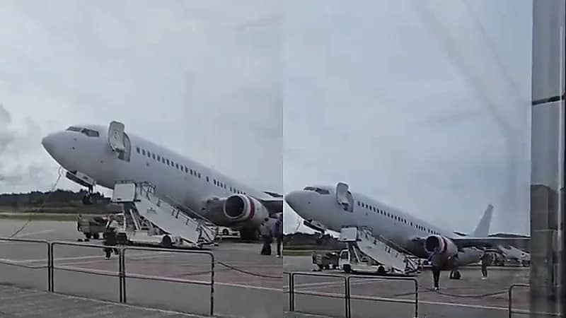 ميلان طائرة من طراز B737-800 أثناء إنزال الركاب في مطار هاوغسوند .. فيديو