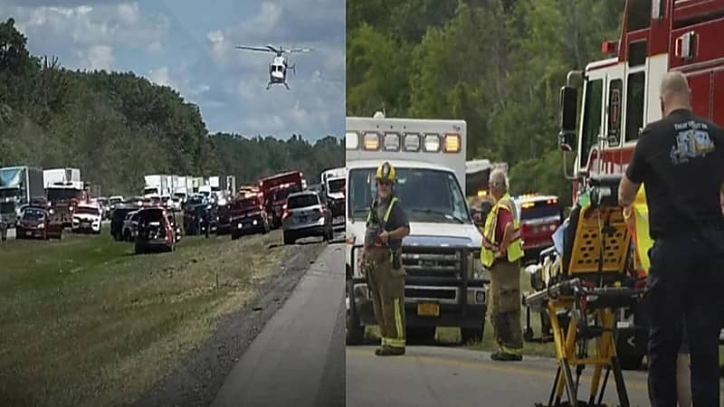 مصرع 5 أشخاص في حادث مروع لانقلاب شاحنة.. فيديو وصور