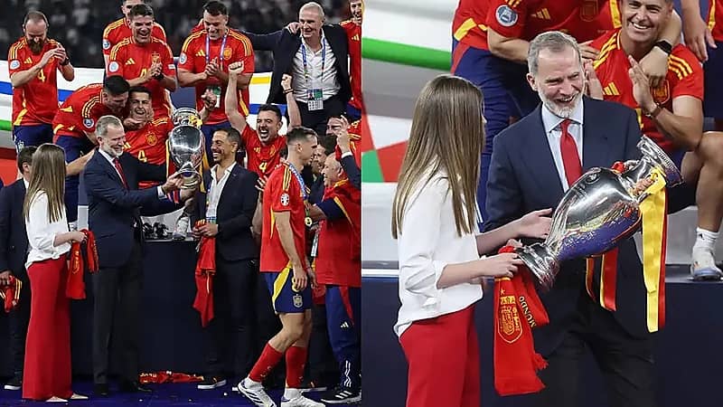 أميرة إسبانيا تحرج الملك خلال مراسم تسليم كأس أوروبا .. فيديو