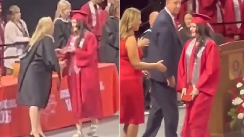 خريجة تتجاهل مصافحة أساتذتها بحفل تخرجها.. فيديو