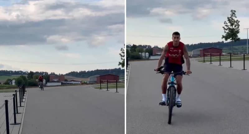 كانسيلو يبرز مهاراته في قيادة الدراجة ويلقي التحية باللغة العربية .. فيديو