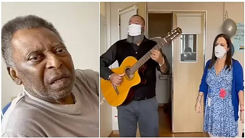 "بيليه" يغني نشيد البرازيل احتفالاً بمغادرة المشفى