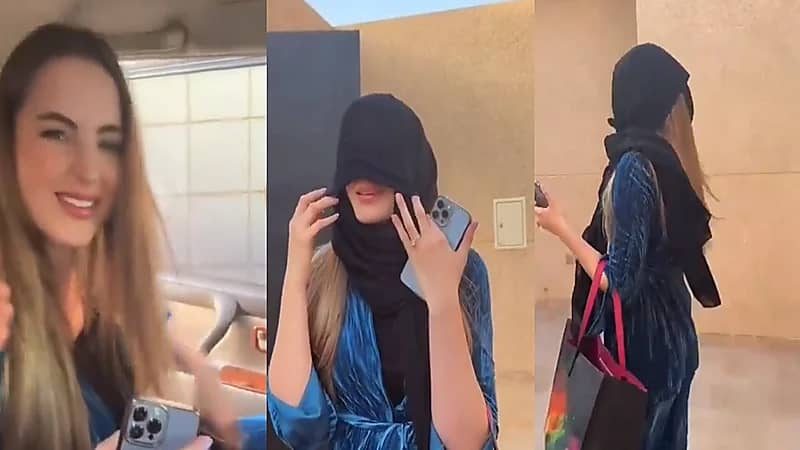 أم تغطي وجه مودل أجنبية حتى لا يراها ابنها .. فيديو