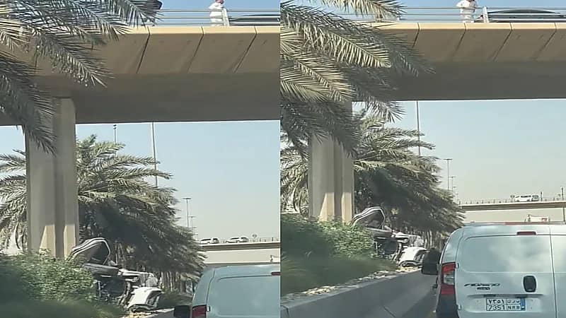 مرور الرياض يباشر سقوط شاحنة صغيرة من أعلى جسر