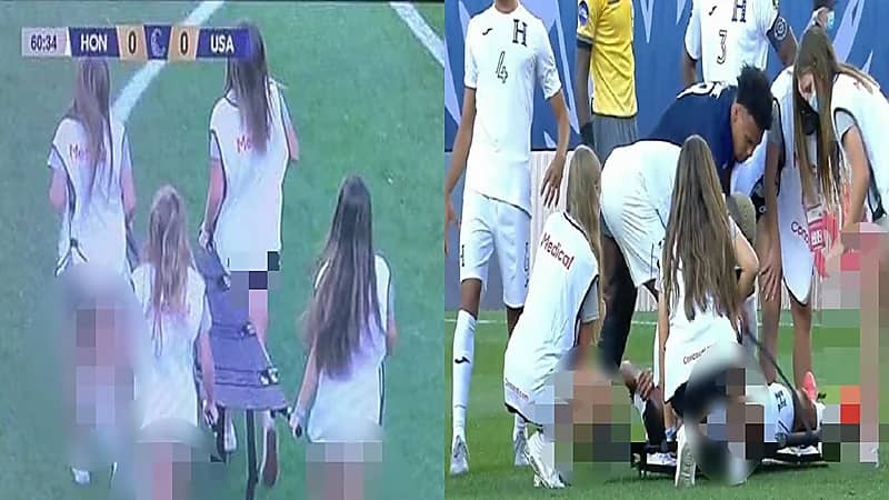 طاقم إسعاف نسائي بملابس قصيرة للمرة الأولى في ملاعب كرة القدم