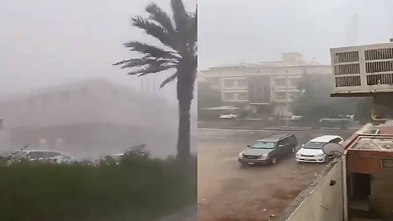 بالفيديو.. هطول أمطار غزيرة مصحوبة برياح قوية على جدة
