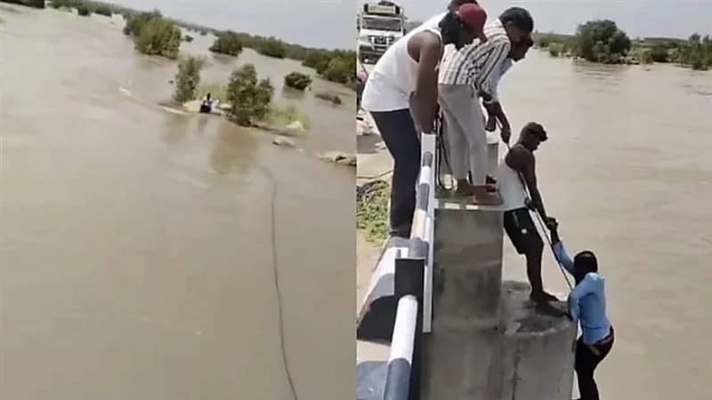 فتاة تباغت زوجها بدفعه بقوة في النهر أثناء التقاطه صورة.. فيديو