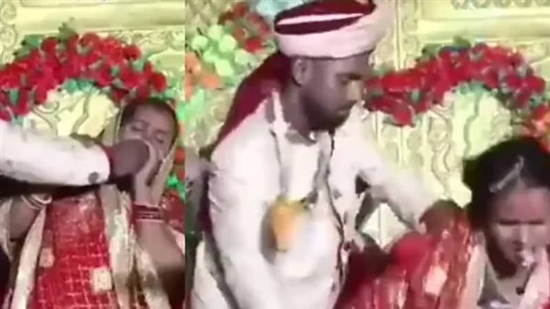 شاهد.. معركة ساخنة بين عروسين في الكوشة أمام المعازيم