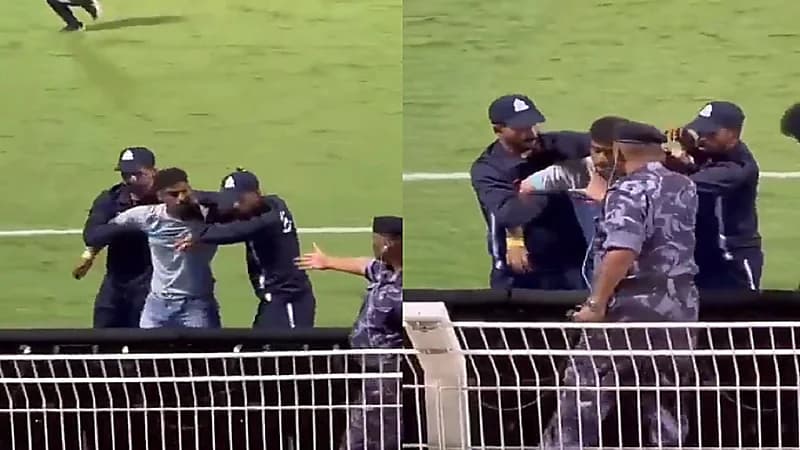 بالفيديو .. رجل أمن يصفع مُشجع خلال مباراة بعمان