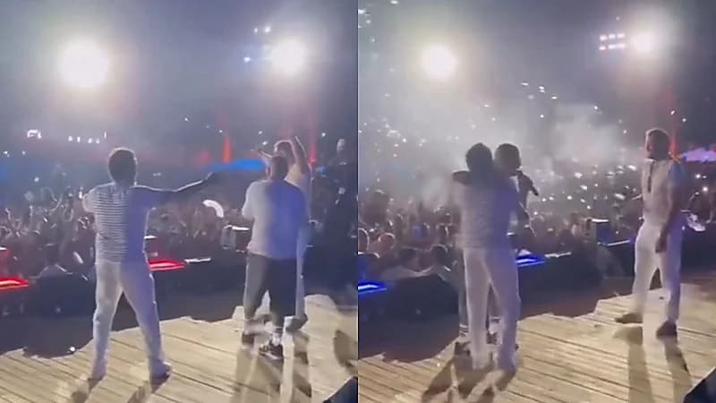 أحمد حلمي وعمرو يوسف يقتحمان المسرح ويشعلان الأجواء في حفل عمرو دياب.. فيديو