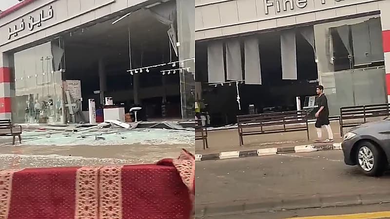 تحطم زجاج محل شهير بـ المدينة المنورة بسبب الأمطار