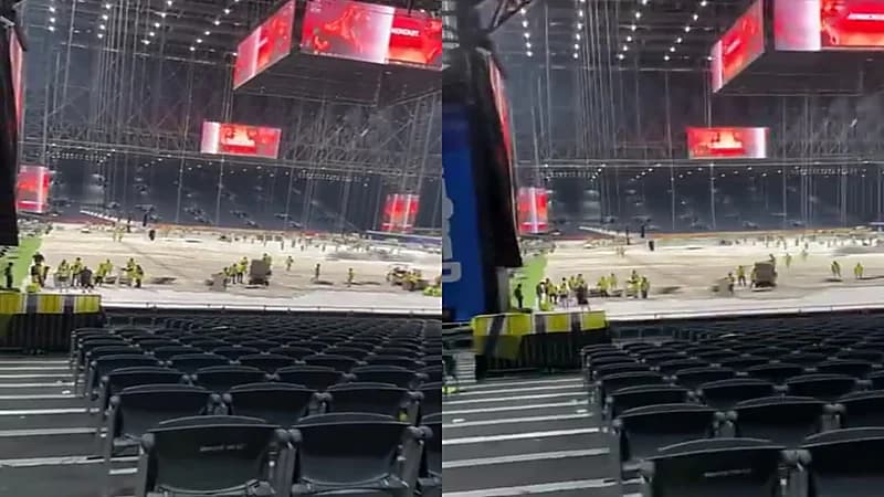 إزالة العشب في المملكه أرينا استعدادًا لنزال الملاكمة العالمي .. فيديو