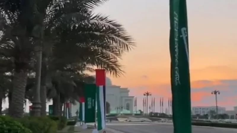 شاهد.. شوارع أبوظبي تتزين بأعلام المملكة تزامنا مع زيارة ولي العهد