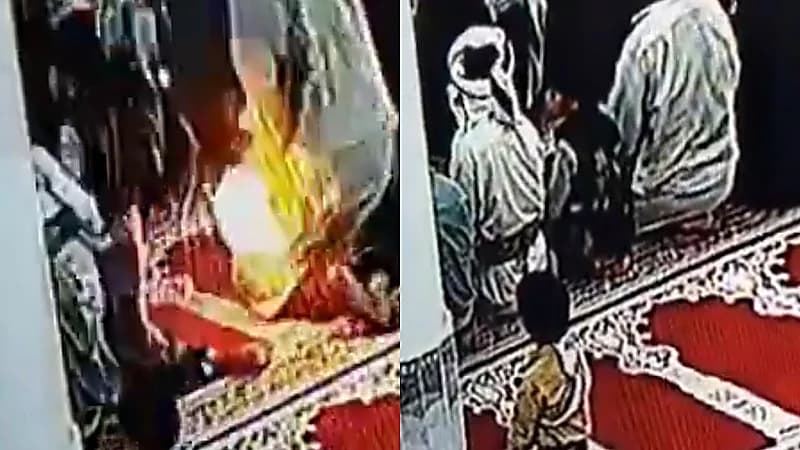  اشتعال مفاجئ للنار في ثوب أحد المصلين باليمن .. فيديو